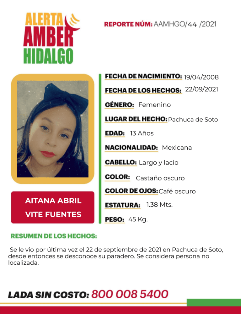 Imagen: Buscan a Aitana Abril Vite Fuentes se extravió en Pachuca