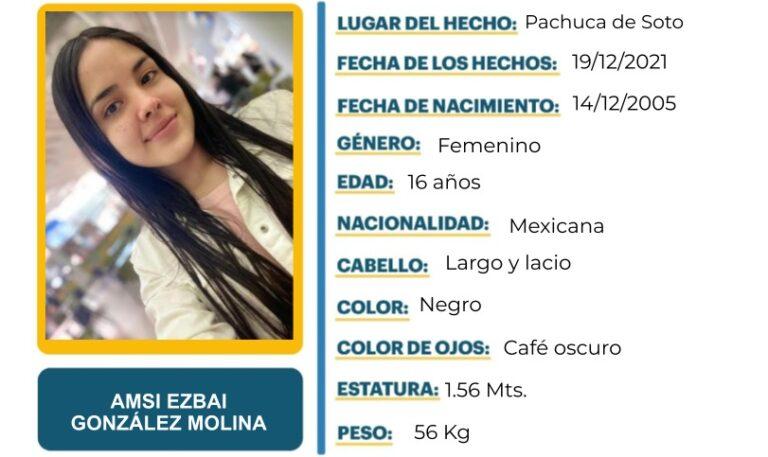 Imagen: Se busca a Amsi Ezbai González Molina; se extravió en Pachuca