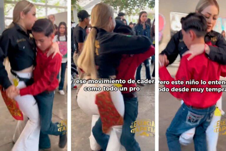 Imagen: Alumno saca a bailar quebradita a su maestra; Video se vuelve viral