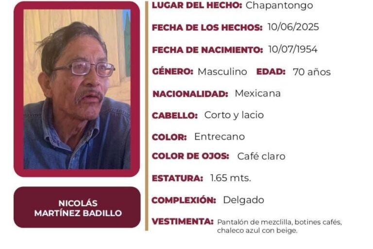 Imagen: Nicolás Martínez, de 70 años, desapareció en Hidalgo