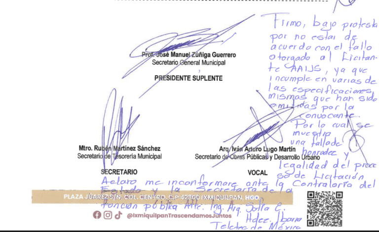 Imagen: Recriminan “falta de honradez” en licitación del ayuntamiento de Ixmiquilpan