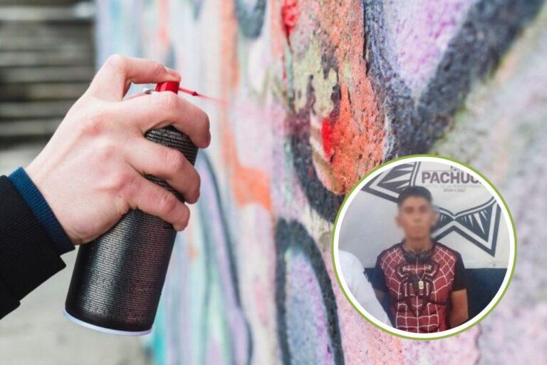 Imagen: Detienen a sujeto por realizar pintas en bancas recién pintadas de Plaza Constitución de Pachuca