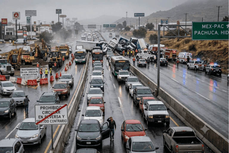 Imagen: Caos en la autopista México-Pachuca HOY: accidente, obras y hasta vehículos en reversa colapsan la circulación